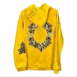 NWT Slim Horse Womens Vibrant Yellow Floral Pattern Fleece Lined Pullover Hoodie
